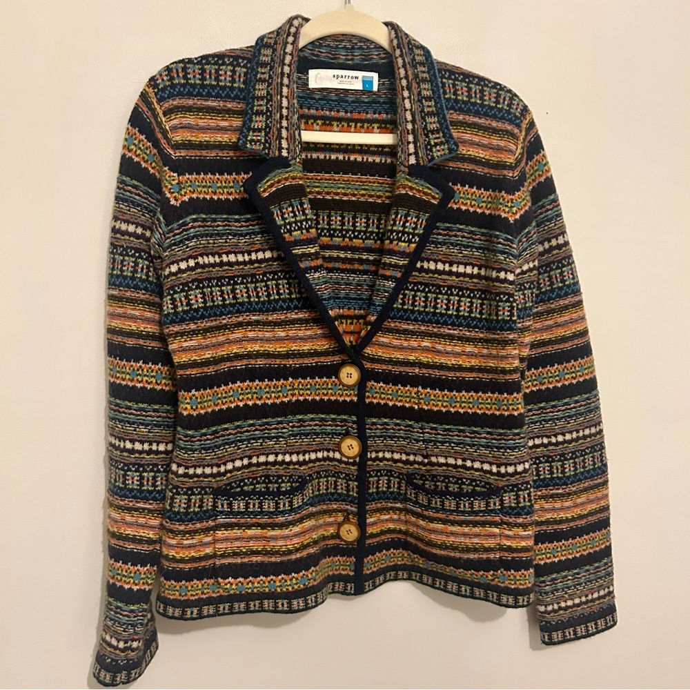 100% Lambswool Anthropologie Sparrow Button Front Sweater Blazer Sz L Large